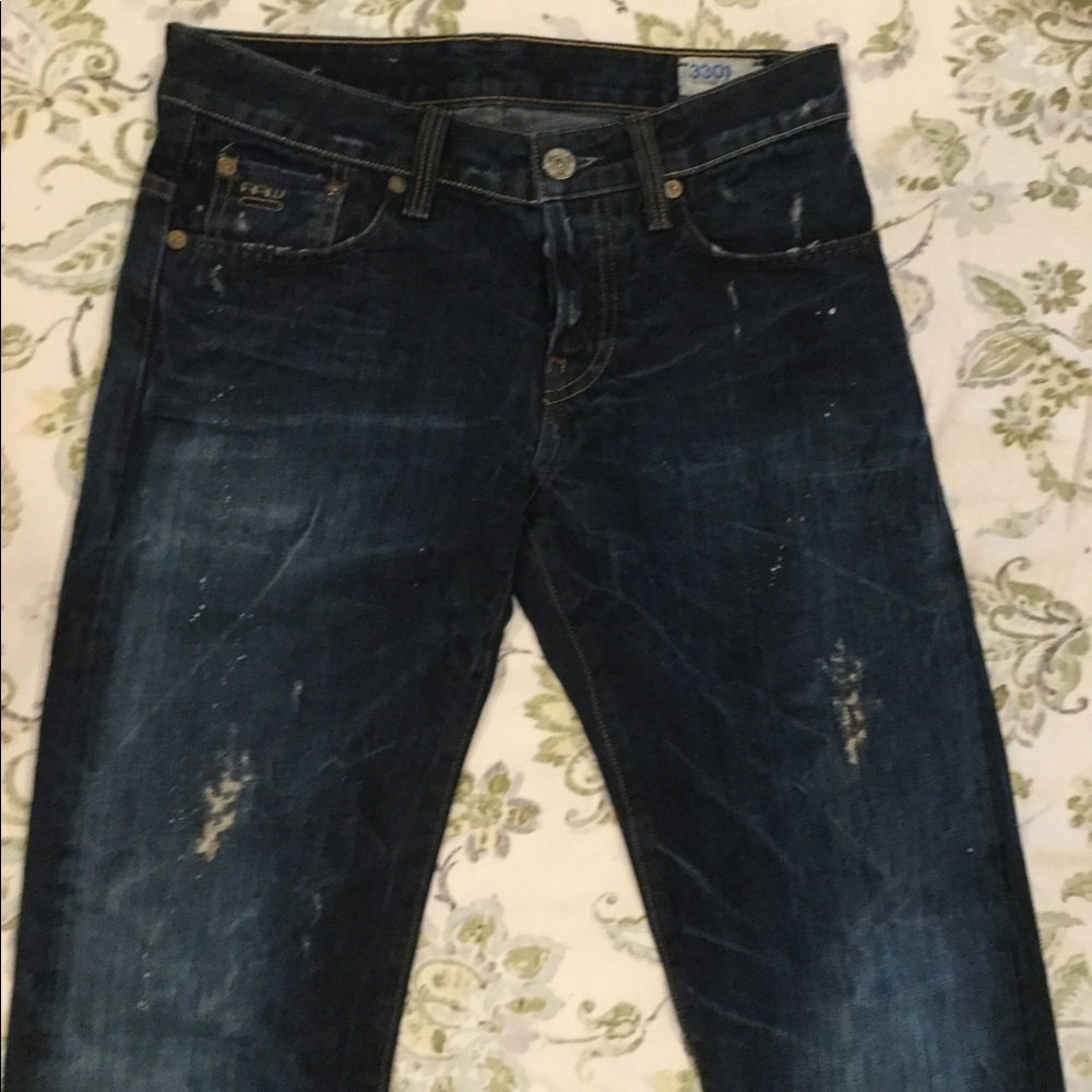 Men’s G-STAR RAW DENIM 3301 Distressed Blue Jeans